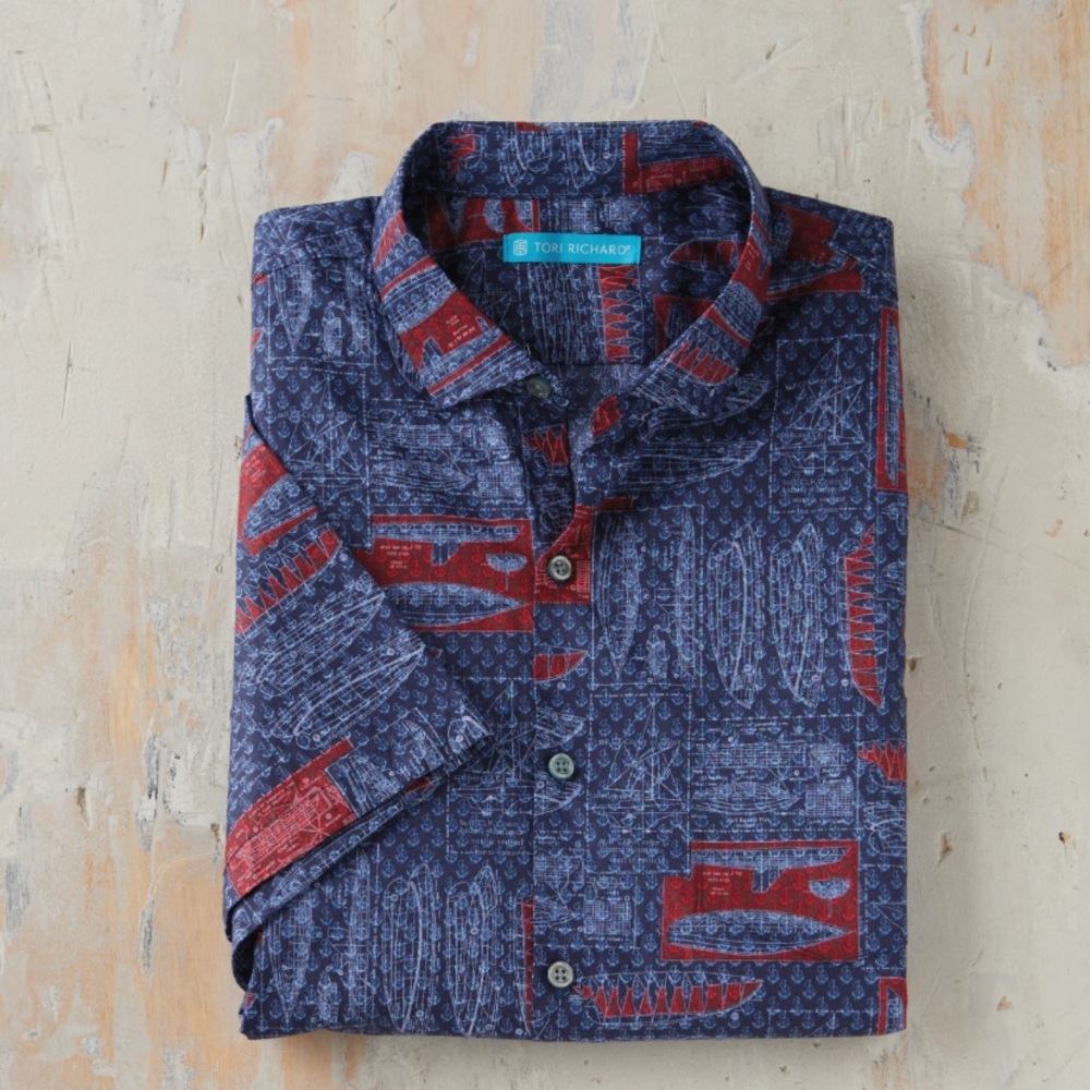 NWT Tori Richard cotton Hawaiian button Shirt Hull of Fame Navy Blue XXL 2XL